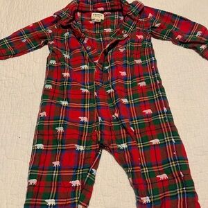 Hatley 6-9 Month Plaid Holiday Sleepwear Snap Front EUC Bears Red Green